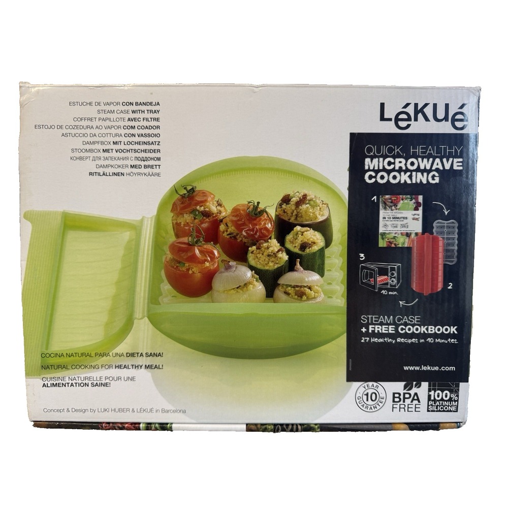 Lekue Microwave Steam Case 3-4 Person Silicone Steamer Draining Tray Red New